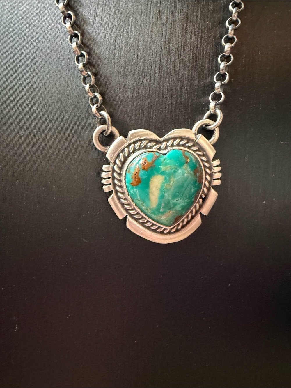 Jon McCray Navajo Handmade Sterling Silver Heart Turquoise Pendant Necklace - Picture 12 of 12